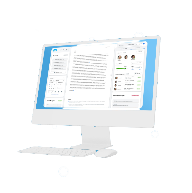 3D illustration of a desktop computer with a messaging app on screen.