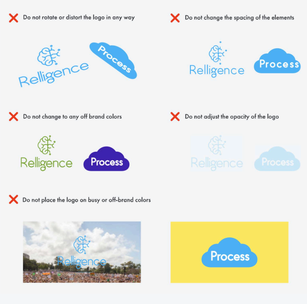 Image showing correct and incorrect uses of a logo with different colors and backgrounds.