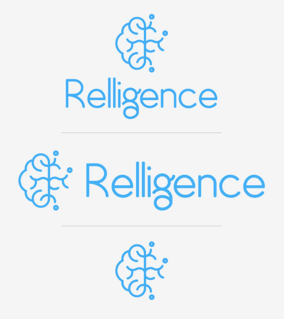 Logo design featuring the word 'Relligence' with a brain-like graphic.